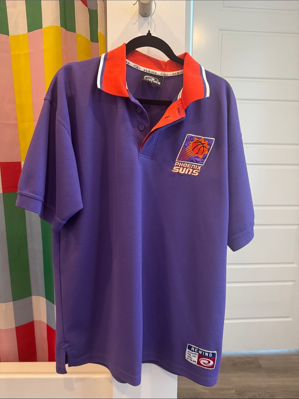 Vintage Phoenix Suns Rewind Purple Polo with Orange Collar